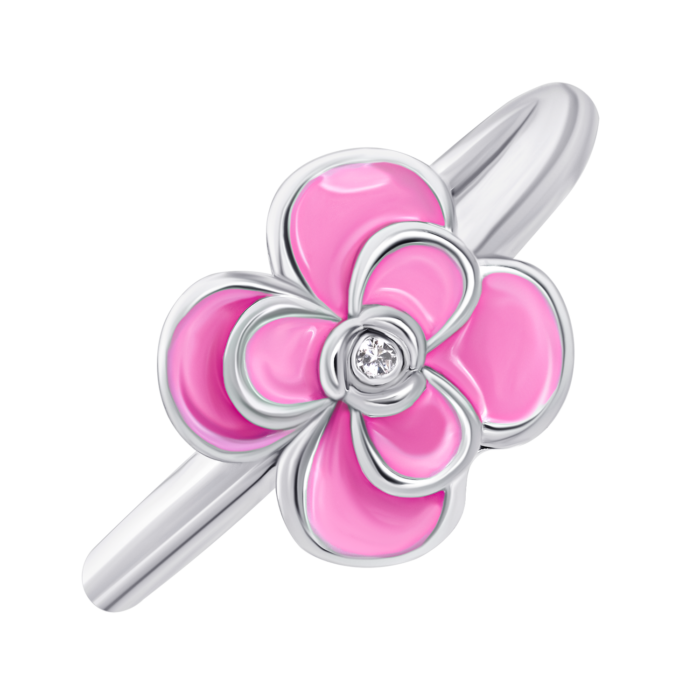 119554600611_1.1800x1800w Каблучка Піон з рожевою емаллю та фіанітом - Зображення 1