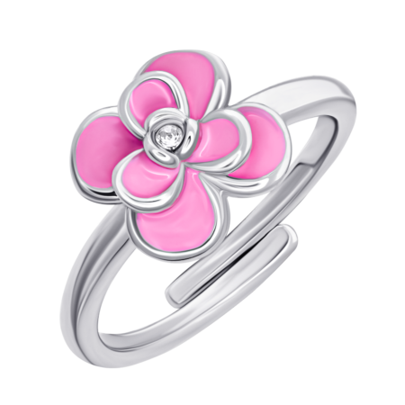 Каблучка Піон з рожевою емаллю та фіанітом - Зображення 2