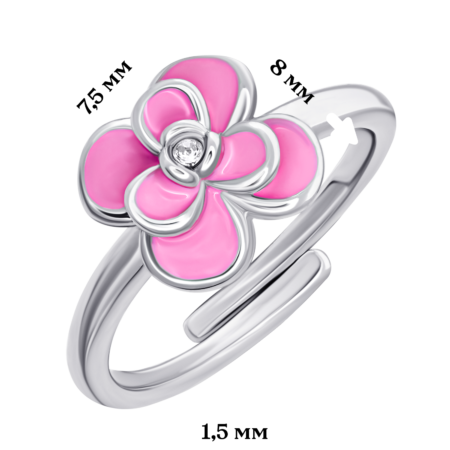 Каблучка Піон з рожевою емаллю та фіанітом - Зображення 5