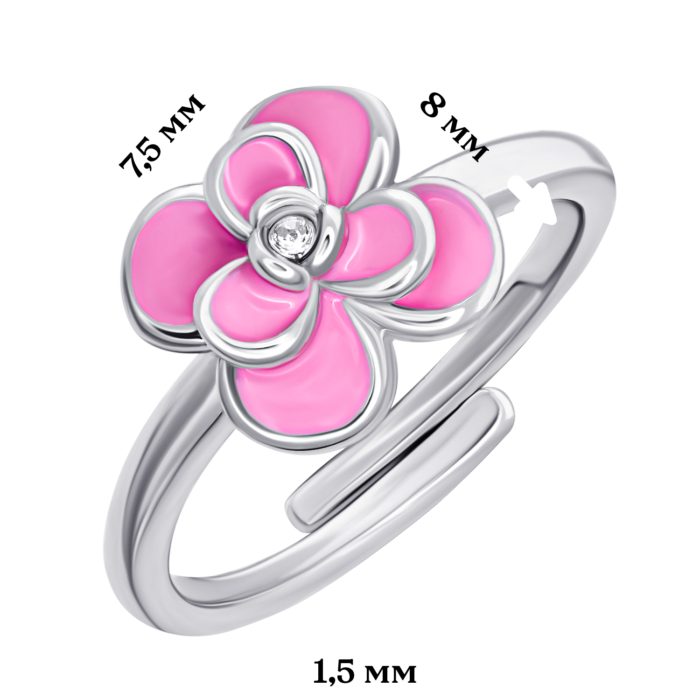 Каблучка Піон з рожевою емаллю та фіанітом - Зображення 5