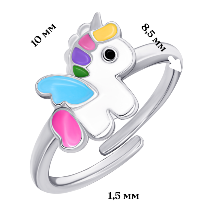 Каблучка Єдиноріг кольоровий з різнобарвною емаллю - Зображення 5
