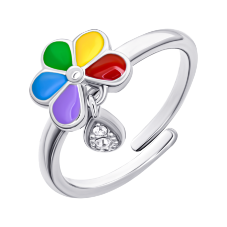 Каблучка Ромашка кольорова з різнобарвною емаллю та підвіскою з фіанітами - Зображення 2