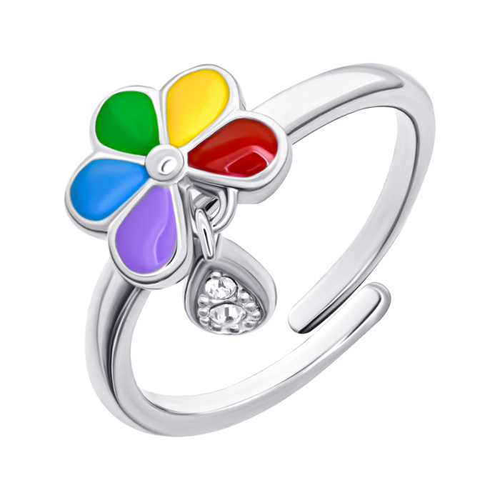 Каблучка Ромашка кольорова з різнобарвною емаллю та підвіскою з фіанітами - Зображення 2