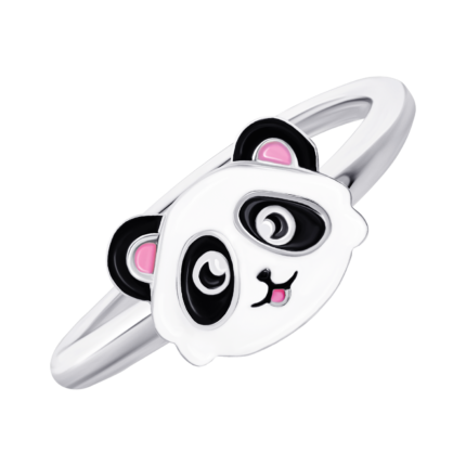 Каблучка Панда з біло-чорною та рожевою емаллю