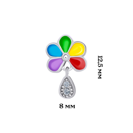 Сережки Ромашка кольорова з емаллю та фіанітами - Зображення 6