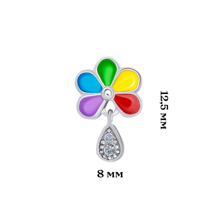 Сережки Ромашка кольорова з емаллю та фіанітами - Зображення 6