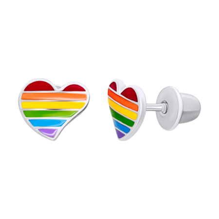 Сережки-пусети Серце кольорове з різнобарвною емаллю - Зображення 2