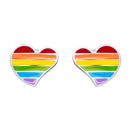 Сережки-пусети Серце кольорове з різнобарвною емаллю