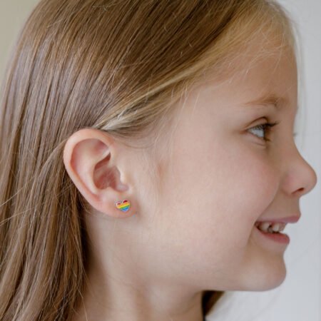 Сережки-пусети Серце кольорове з різнобарвною емаллю - Зображення 6