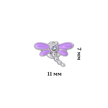 Сережки-пусети Бабка з фіолетовою емаллю та фіанітами - Зображення 5