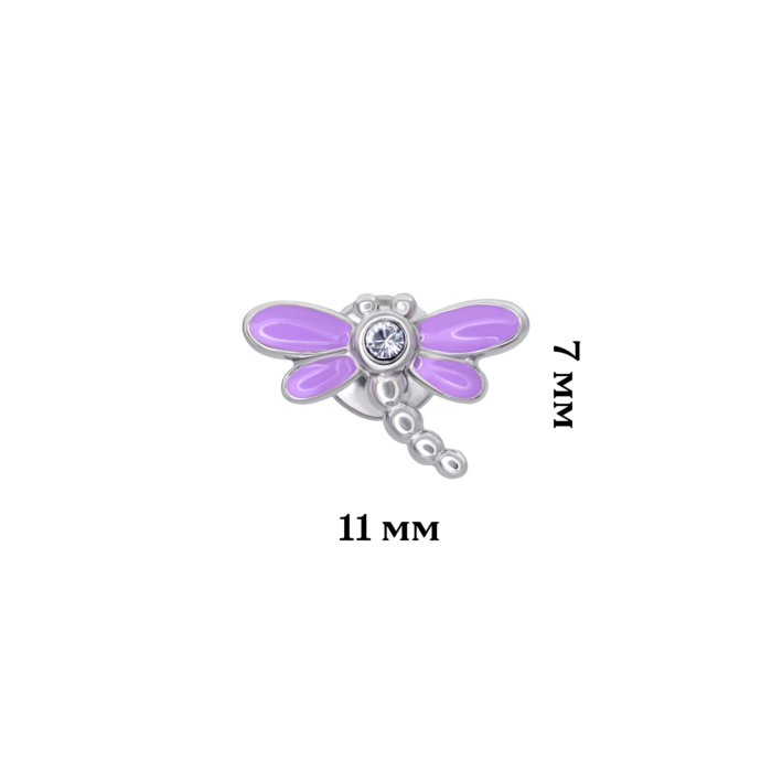 Сережки-пусети Бабка з фіолетовою емаллю та фіанітами - Зображення 5