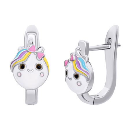 Сережки Єдиноріжка з різнобарвною емаллю - Зображення 2