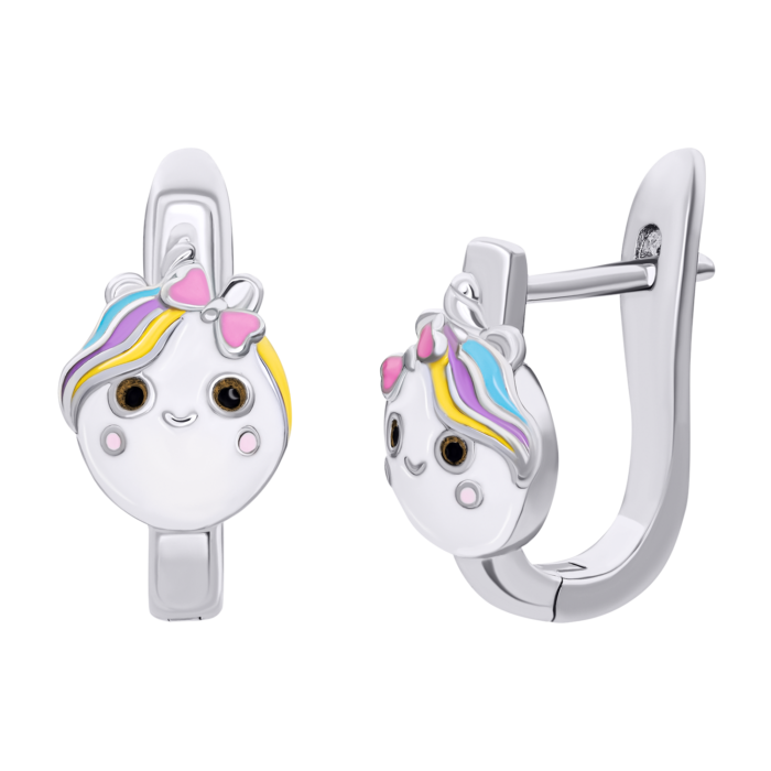 Сережки Єдиноріжка з різнобарвною емаллю - Зображення 2