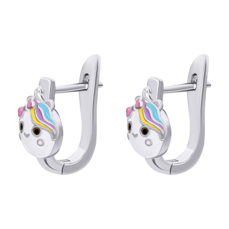 Сережки Єдиноріжка з різнобарвною емаллю - Зображення 3