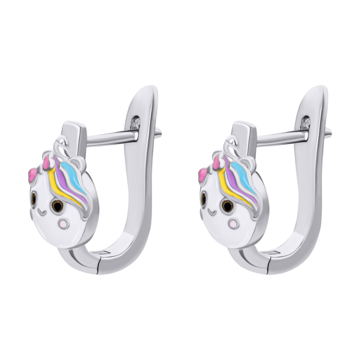 Сережки Єдиноріжка з різнобарвною емаллю - Зображення 3