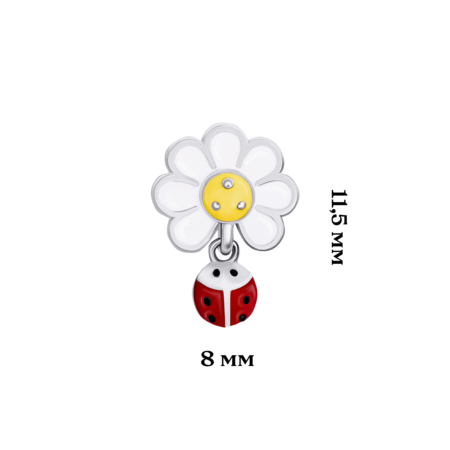 Сережки-пусети Ромашка з сонечком із білою, жовтою та червоною емаллю - Зображення 6