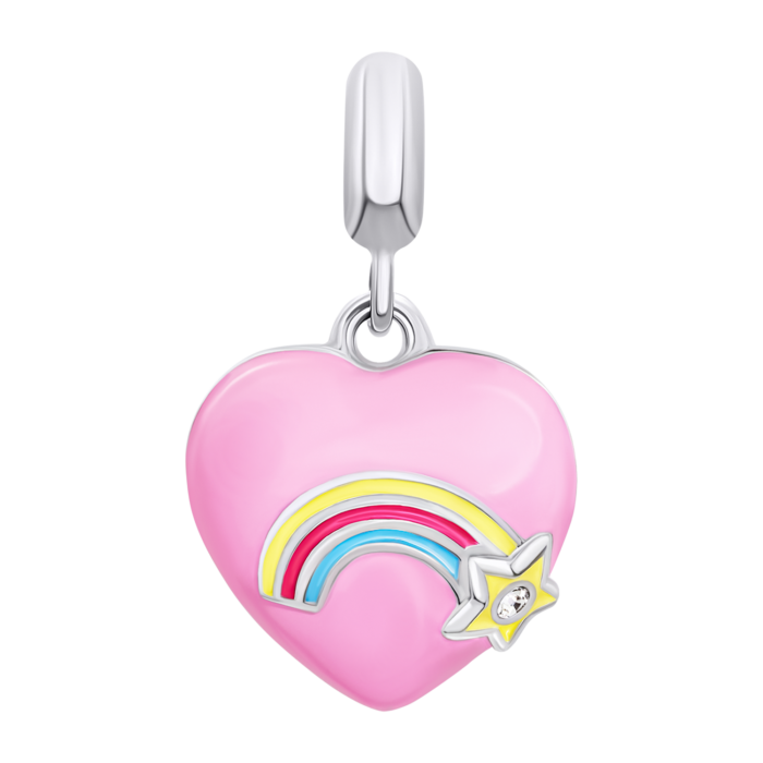 Кулон Веселкове серце з рожевою емаллю та фіанітом - Зображення 1
