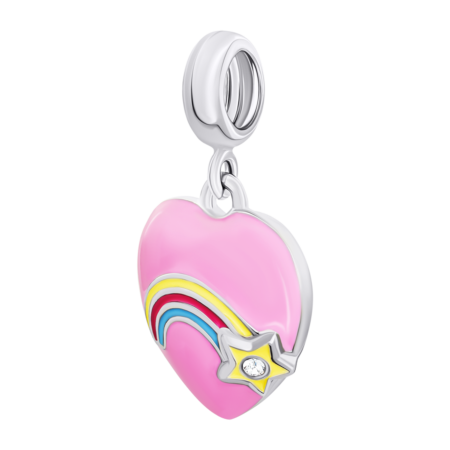 Кулон Веселкове серце з рожевою емаллю та фіанітом - Зображення 3