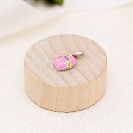 Кулон Веселкове серце з рожевою емаллю та фіанітом - Зображення 5