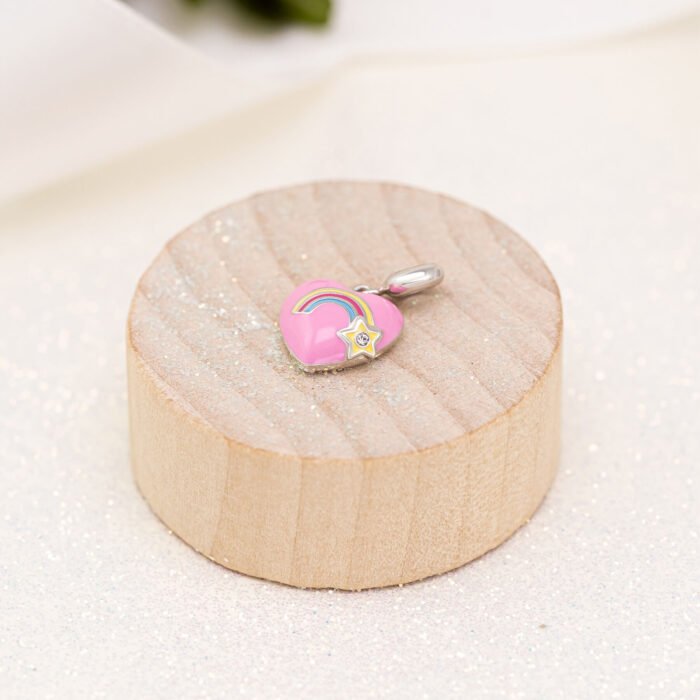 Кулон Веселкове серце з рожевою емаллю та фіанітом - Зображення 5