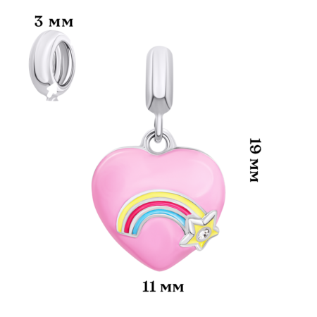 Кулон Веселкове серце з рожевою емаллю та фіанітом - Зображення 6