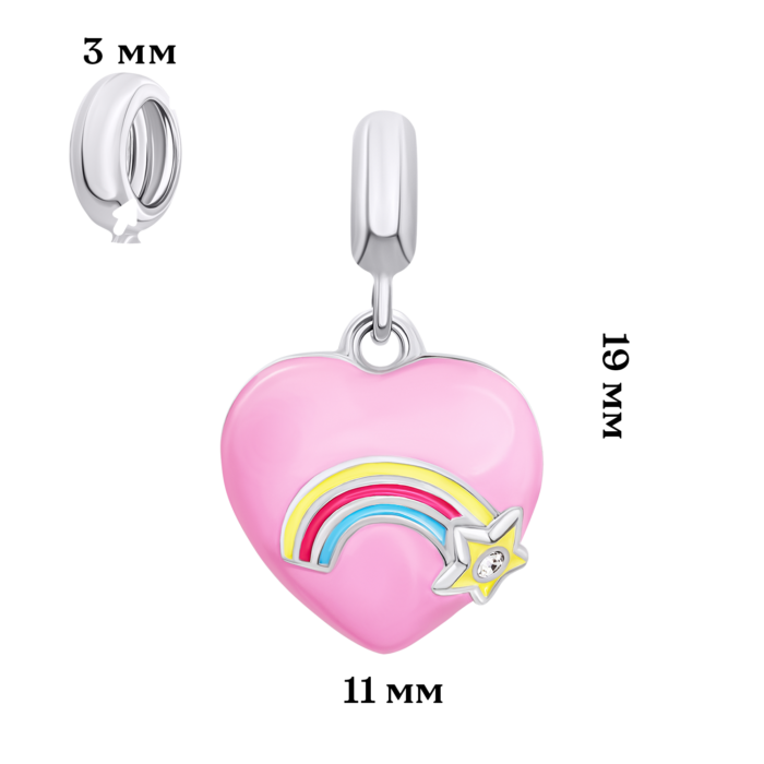 Кулон Веселкове серце з рожевою емаллю та фіанітом - Зображення 6