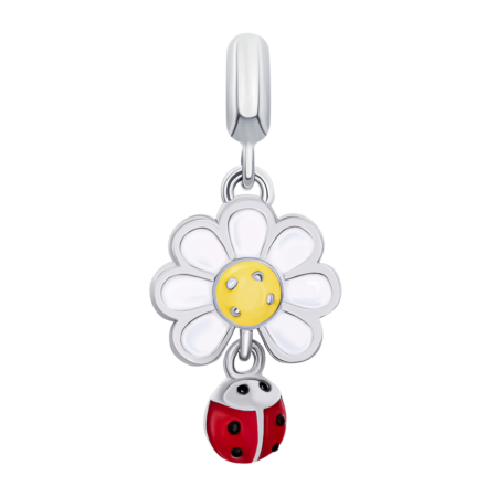 Кулон Ромашка з сонечком із білою, жовтою та червоною емаллю