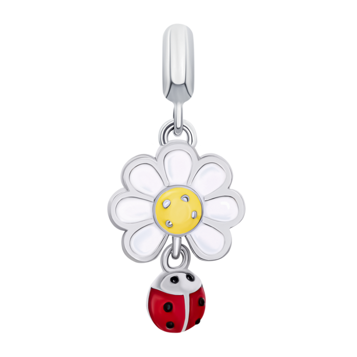 Кулон Ромашка з сонечком із білою, жовтою та червоною емаллю - Зображення 1