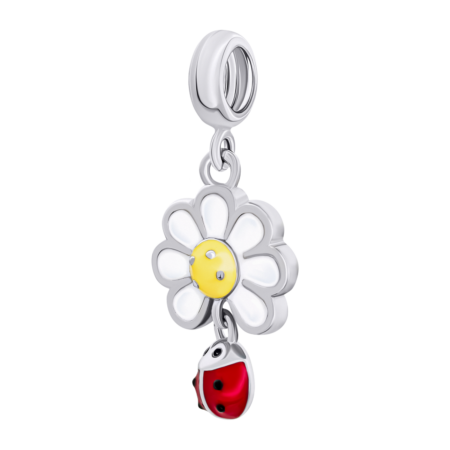 Кулон Ромашка з сонечком із білою, жовтою та червоною емаллю - Зображення 2