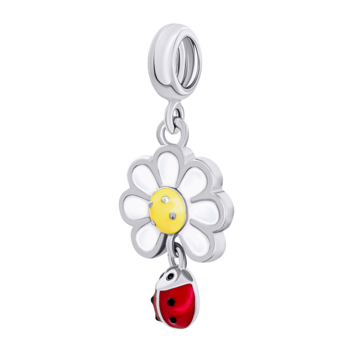 Кулон Ромашка з сонечком із білою, жовтою та червоною емаллю - Зображення 2