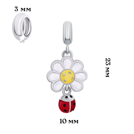 Кулон Ромашка з сонечком із білою, жовтою та червоною емаллю - Зображення 5