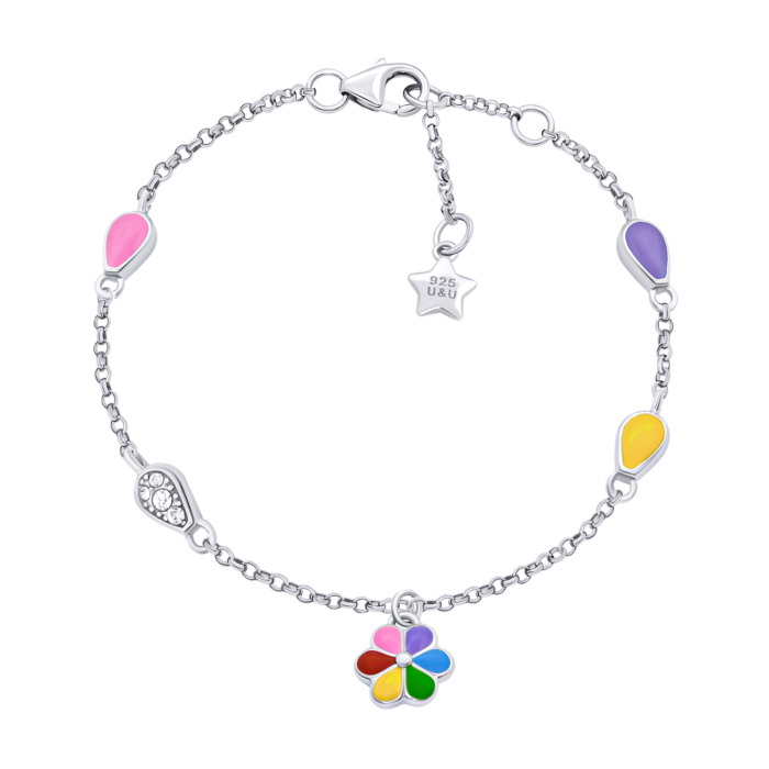 Браслет на ланцюжку Ромашка кольорова з різнобарвною емаллю та фіанітами - Зображення 1