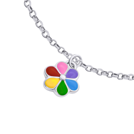 Браслет на ланцюжку Ромашка кольорова з різнобарвною емаллю та фіанітами - Зображення 3