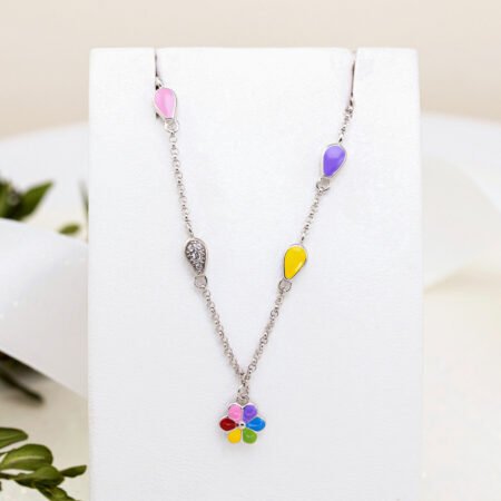 Браслет на ланцюжку Ромашка кольорова з різнобарвною емаллю та фіанітами - Зображення 2