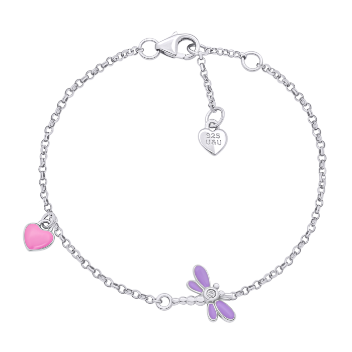 419582209613_1.1800x1800w Браслет на ланцюжку Бабка з фіолетовою, рожевою емаллю та фіанітом - Зображення 1