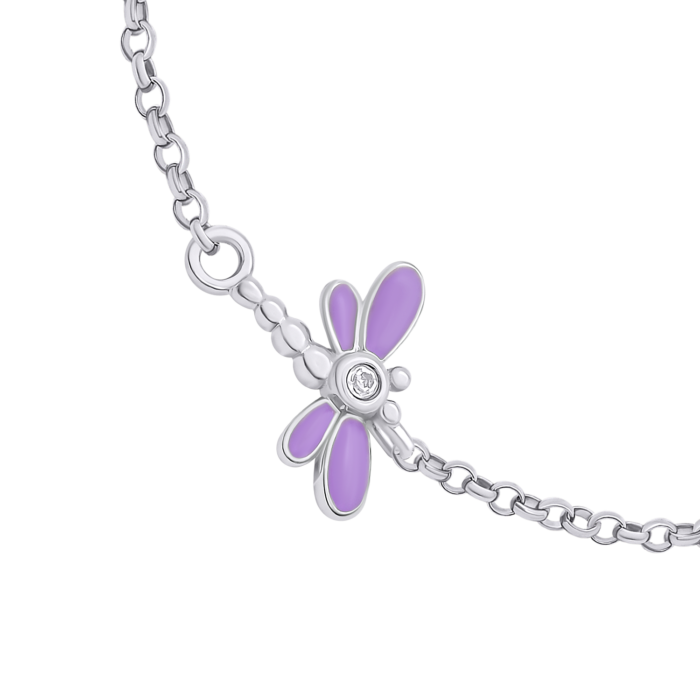 Браслет на ланцюжку Бабка з фіолетовою, рожевою емаллю та фіанітом - Зображення 2