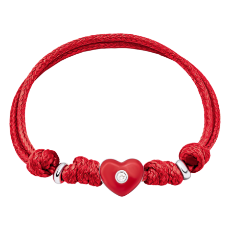 Браслет на шнурку Серденько з червоною емаллю та фіанітом