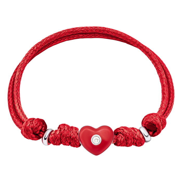 Браслет на шнурку Серденько з червоною емаллю та фіанітом - Зображення 1