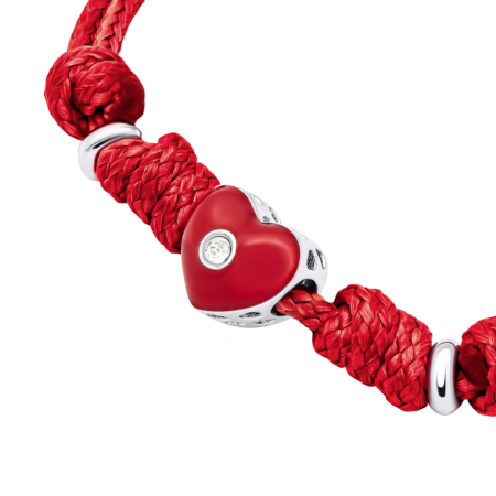 Браслет на шнурку Серденько з червоною емаллю та фіанітом - Зображення 2