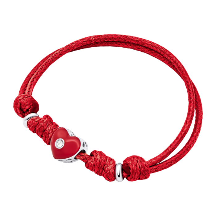 Браслет на шнурку Серденько з червоною емаллю та фіанітом - Зображення 3