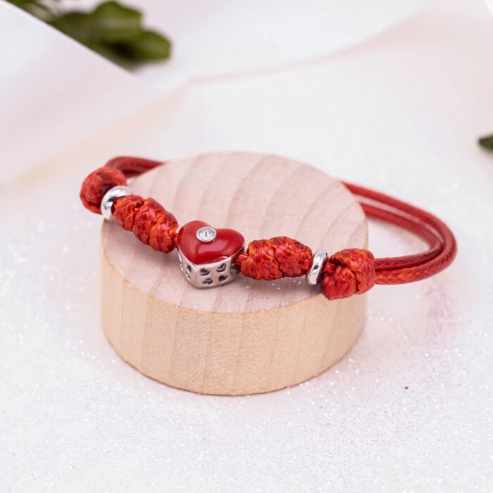Браслет на шнурку Серденько з червоною емаллю та фіанітом - Зображення 5