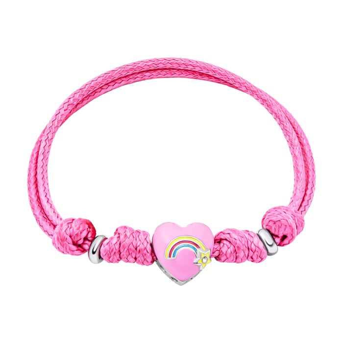 419582805611_1.1800x1800w Браслет на шнурку Веселкове серце з рожевою емаллю та фіанітом - Зображення 1