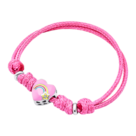 Браслет на шнурку Веселкове серце з рожевою емаллю та фіанітом - Зображення 3