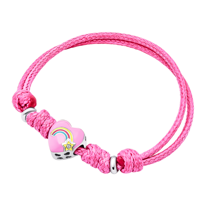 Браслет на шнурку Веселкове серце з рожевою емаллю та фіанітом - Зображення 3