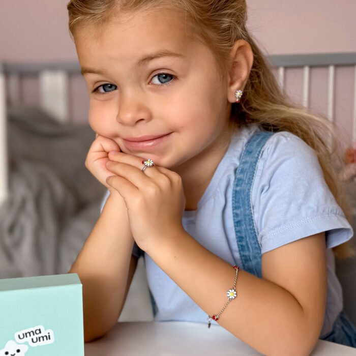 Браслет на ланцюжку Ромашка з сонечком із білою, жовтою та червоною емаллю - Зображення 5