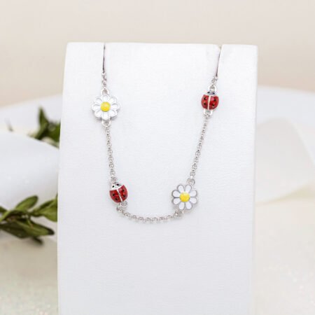 Браслет на ланцюжку Ромашка з сонечком із білою, жовтою та червоною емаллю - Зображення 2