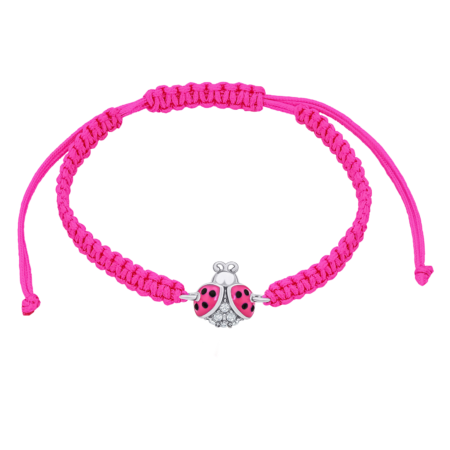 Браслет плетений Сонечко блискуче з рожевою емаллю та фіанітами