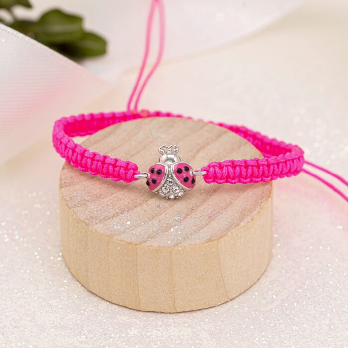 Браслет плетений Сонечко блискуче з рожевою емаллю та фіанітами - Зображення 5