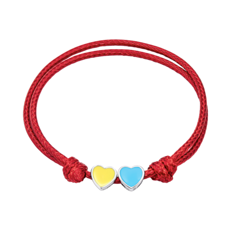 Браслет на шнурку Колір України з серцями з жовтою та блакитною емаллю