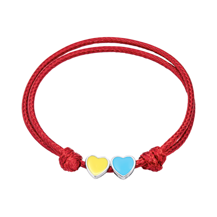 Браслет на шнурку Колір України з серцями з жовтою та блакитною емаллю - Зображення 1